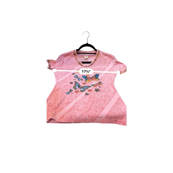 A1 Vintage 90s Columbia Butterfly V Neck Shirt Womens Large Pink (Runs Small) - Picture 7 of 9